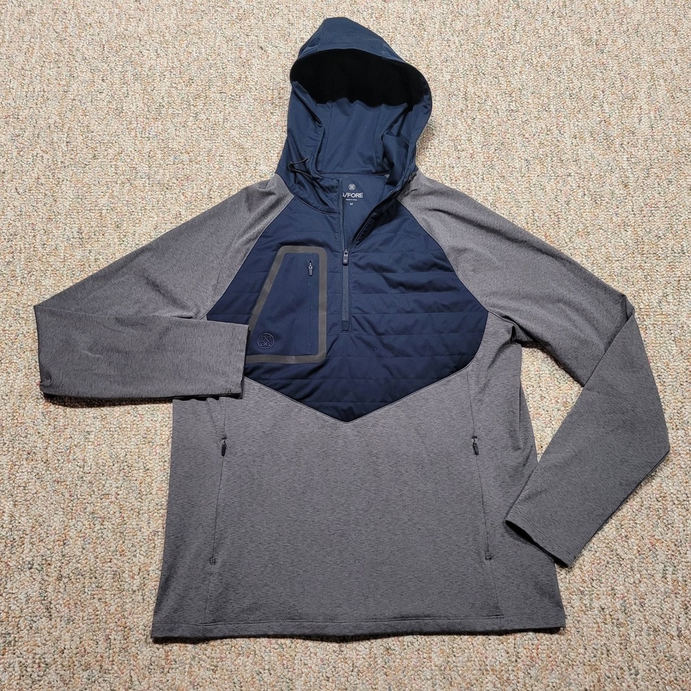 G/FORE Dry Tech 1/2 Zip Power Stretch Hoodie Mens Size M Gray Blue Golf Pullover